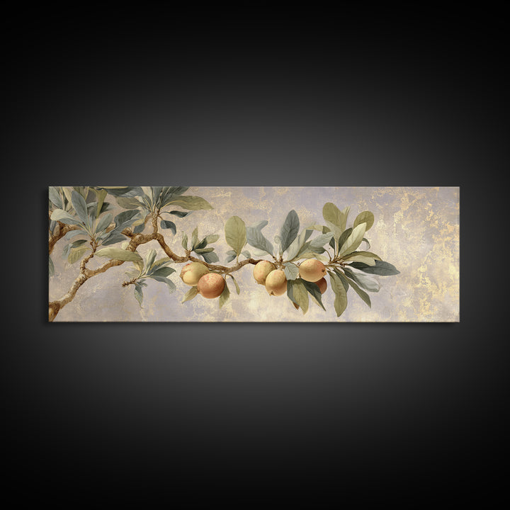 Fig Branch with Fruit and Broad Leaves Framed Canvas Print, Botanical Art, Art, Living Room Decor, Oil Painting, Botanic, BOT-3x1-55