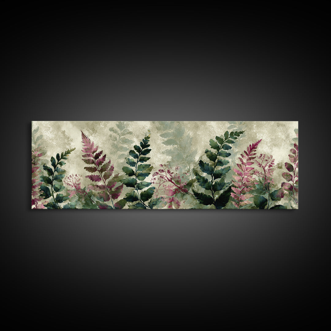 Fern Shadow Pattern on Plaster Surface Framed Canvas Print, Botanical Art, Living Room Decor, Watercolor Art, Botanic, BOT-3x1-63