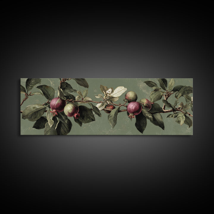 Fig Branch with Fruit and Broad Leaves Framed Canvas Print, Botanical Art, Statement Artwork, Living Room Decor, Botanic, BOT-3x1-7