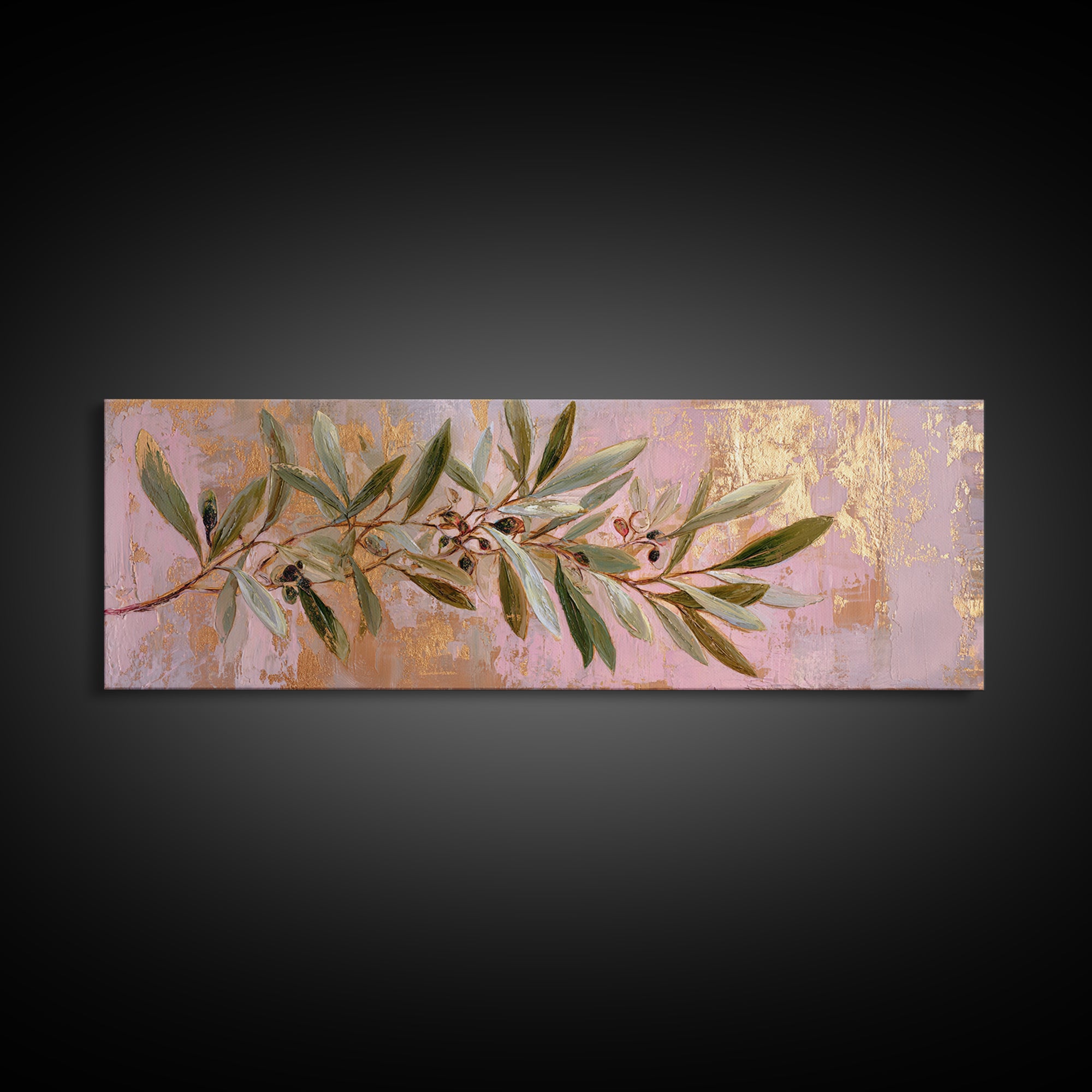Single Olive Branch Canvas Print, Botanical Art, Digital Wall Art, Living Room Decor, Oil Painting, Botanic, BOT-3x1-71