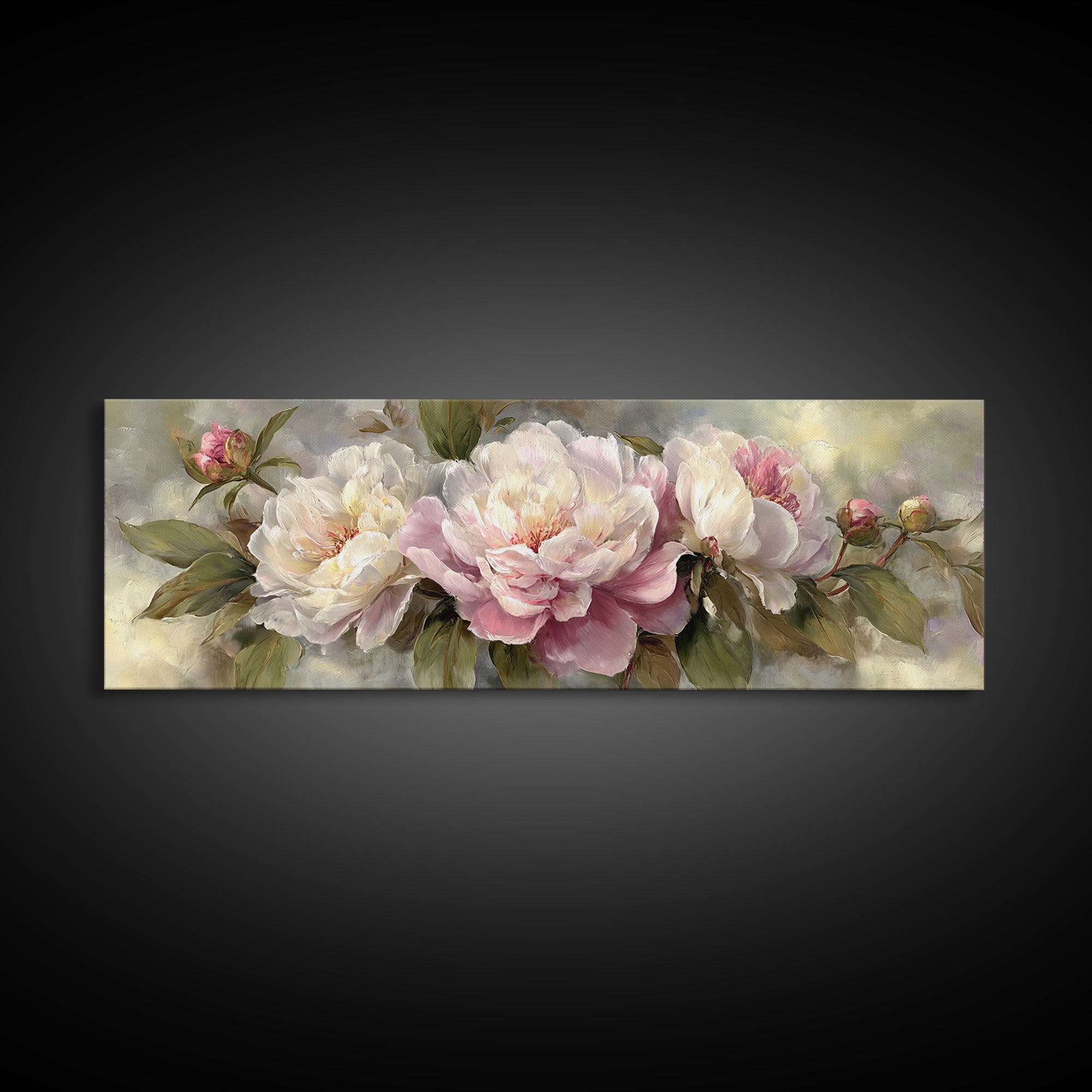 Peony Bloom with Layered Romantic Petals Framed Canvas Print, Botanical Art, Living Room Decor, Botanic, Fine Art Print, BOT-3x1-74