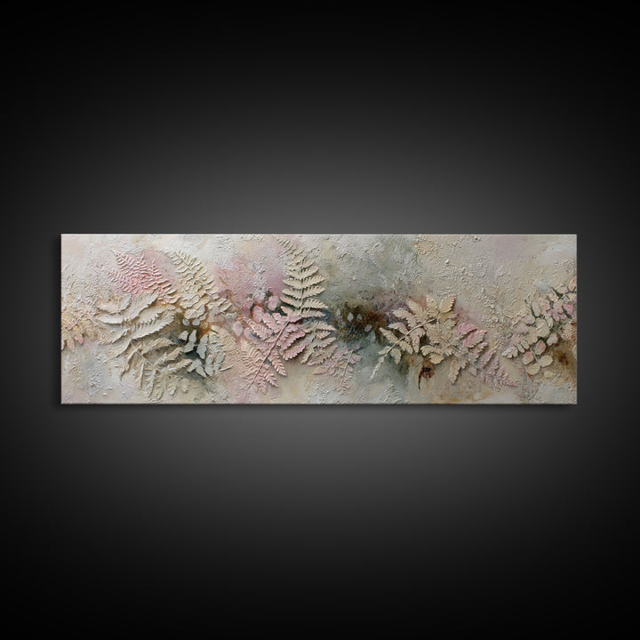 Fern Shadow Pattern on Plaster Surface Framed Canvas Print, Botanical Art, Home Gift, Living Room Decor, Fine Art, Botanic, BOT-3x1-87