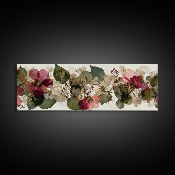 Pressed Flower Collage Canvas Print, Botanical Art, Digital Art, Living Room Decor, Fine Art, Botanic, Printable Art, BOT-3x1-92