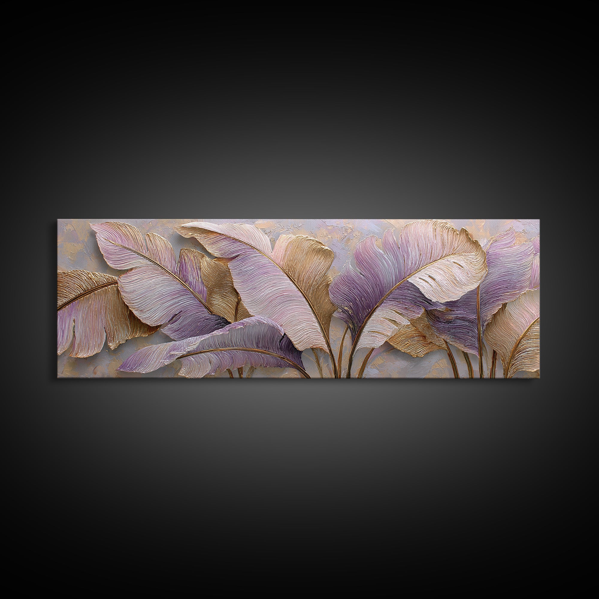 Tropical Banana Leaf Painted Canvas Print, Botanical Art, Textured Painting, Living Room Decor, Fine Art, Botanic, BOT-3x1-96