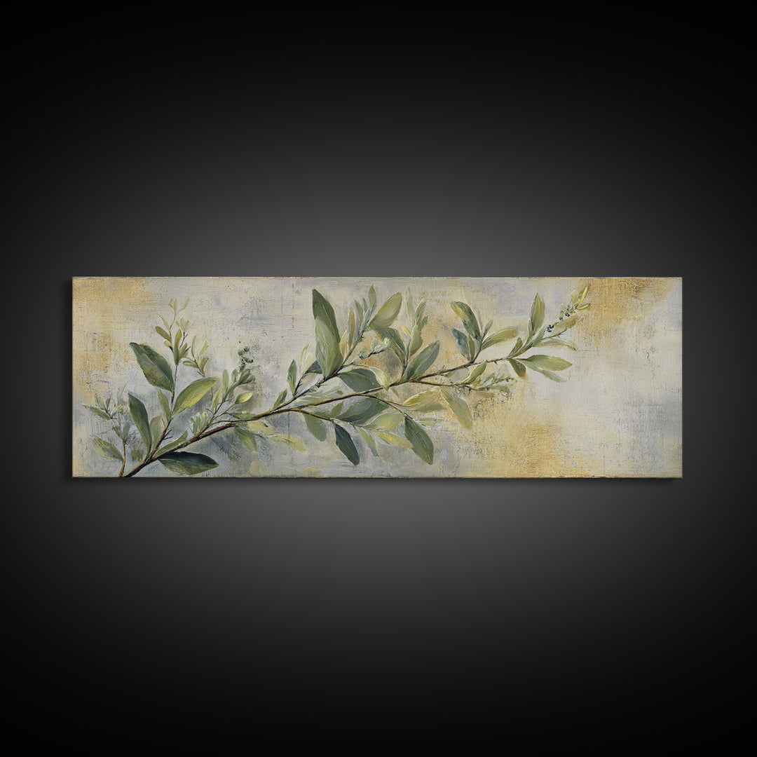 Eucalyptus Stems in Soft Sage Tones Framed Canvas Print, Botanical Art, Living Room Decor, Oil Painting, Botanic, BOT-3x1-99