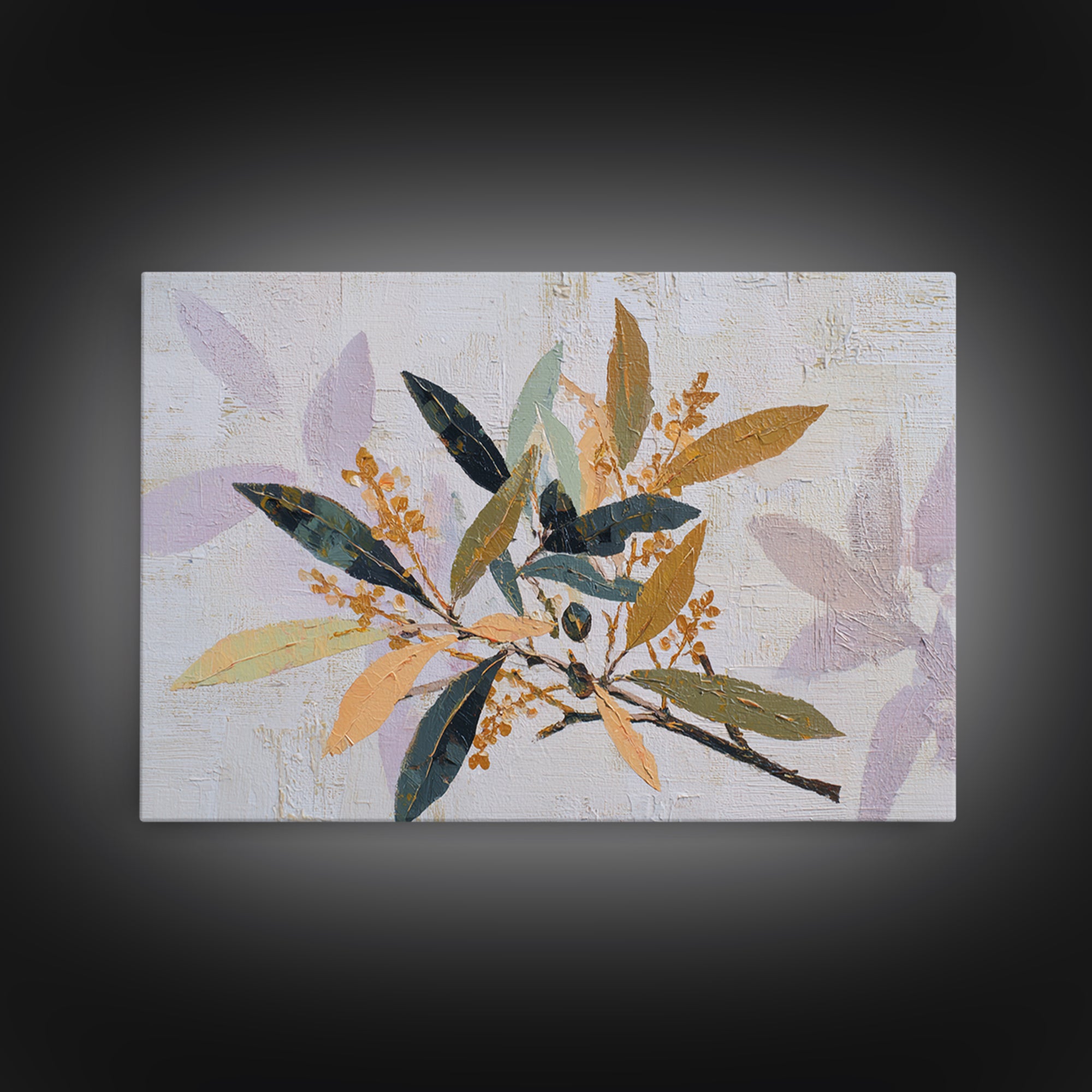 Single Olive Branch Framed Canvas Print, Botanical Art, Digital Art, Living Room Decor, Fine Art, Botanic, Printable Art, BOT-3x2-59