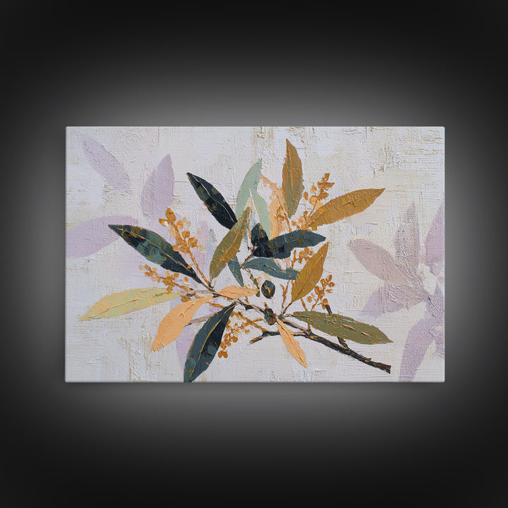 Single Olive Branch Framed Canvas Print, Botanical Art, Digital Art, Living Room Decor, Fine Art, Botanic, Printable Art, BOT-3x2-59