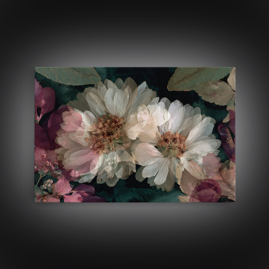 Pressed Flower Collage Framed Canvas Print, Botanical Art, Living Room Decor, Botanic, Fine Art Print, Statement Artwork, BOT-3x2-8