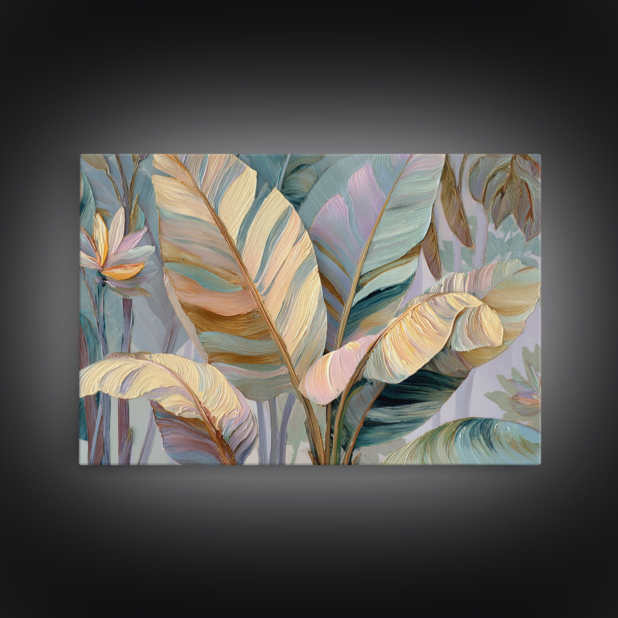 Tropical Banana Leaf Painted Canvas Print, Botanical Art, Poster, Living Room Decor, Botanic, Art Nouveau, Framed Wall Art, BOT-3x2-84