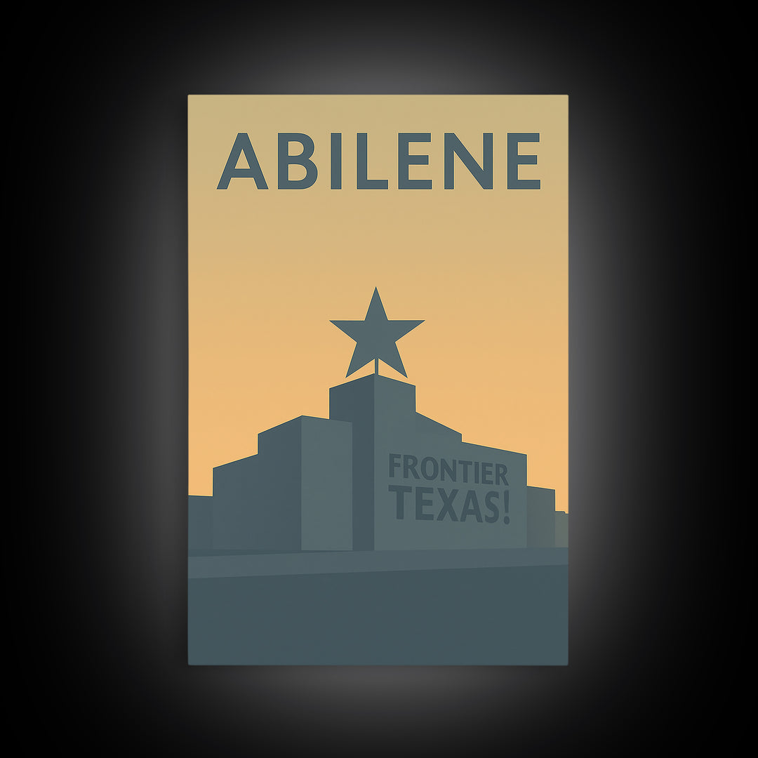 Abilene Travel Poster, Framed Canvas Print, Minimalist Retro Wall Art, Abilene Travel Art, City Illustration, Vintage City Art