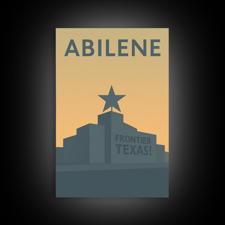Abilene Travel Poster, Framed Canvas Print, Minimalist Retro Wall Art, Abilene Travel Art, City Illustration, Vintage City Art