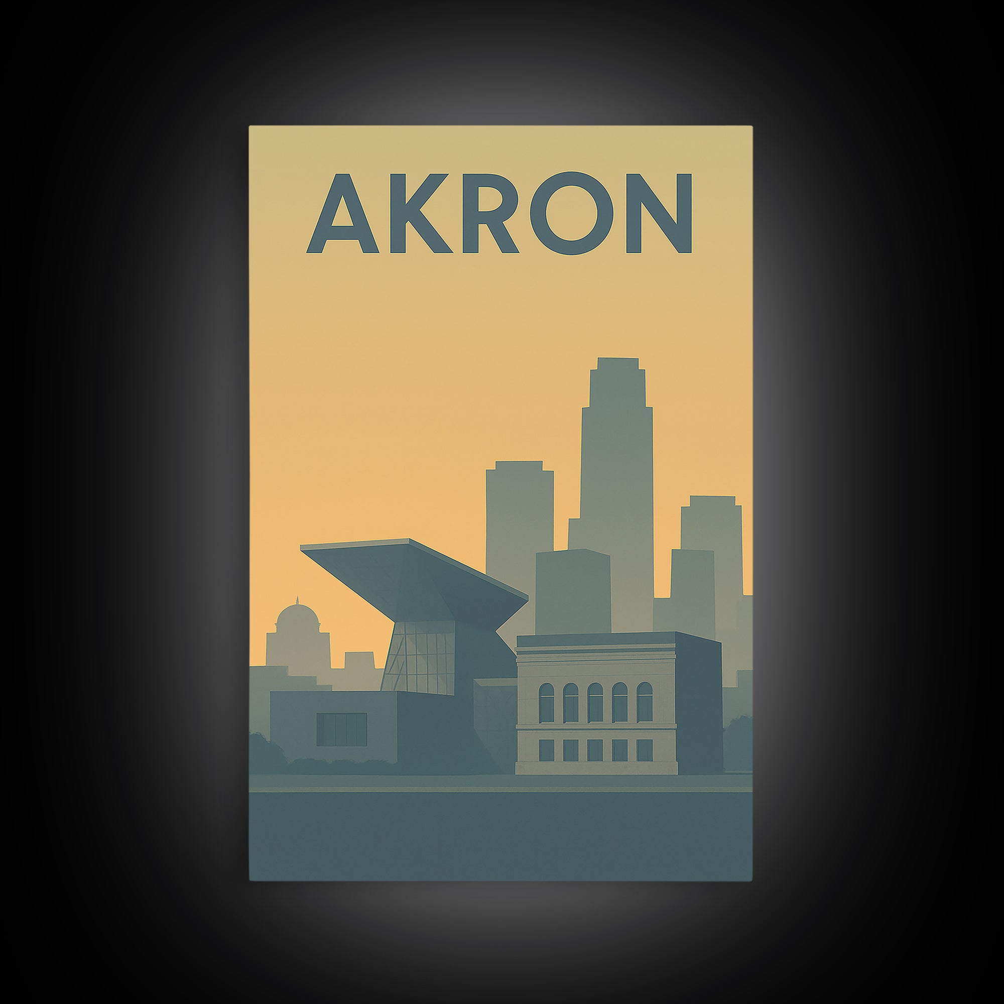 Akron Ohio Travel Poster, Canvas Print, Minimalist Retro Wall Art, Akron Wall Art, Vintage Travel Art, Travel Poster Art, City Illustration