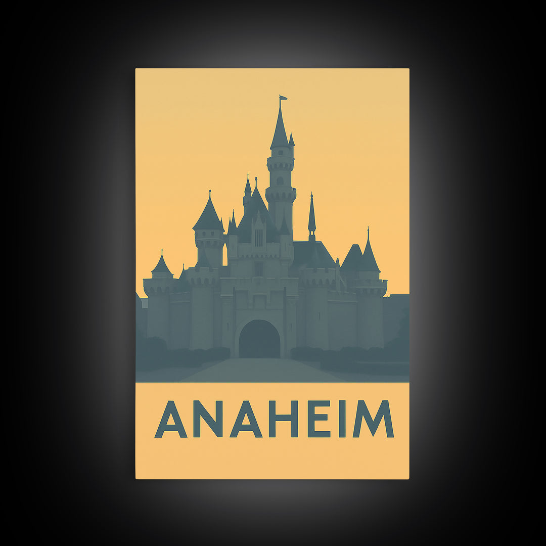 Anaheim Travel Poster, Framed Canvas Print, Mid Century Travel Art, Anaheim Art Print, Travel Art Print, City Illustration, Vintage Print