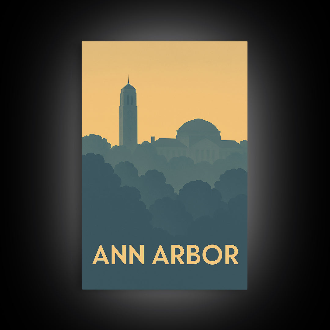 Ann Arbor Michigan Travel Poster, Canvas Print, Minimalist Retro Wall Art, Ann Arbor Travel Art, Travel Art Print, Living Room Wall Art