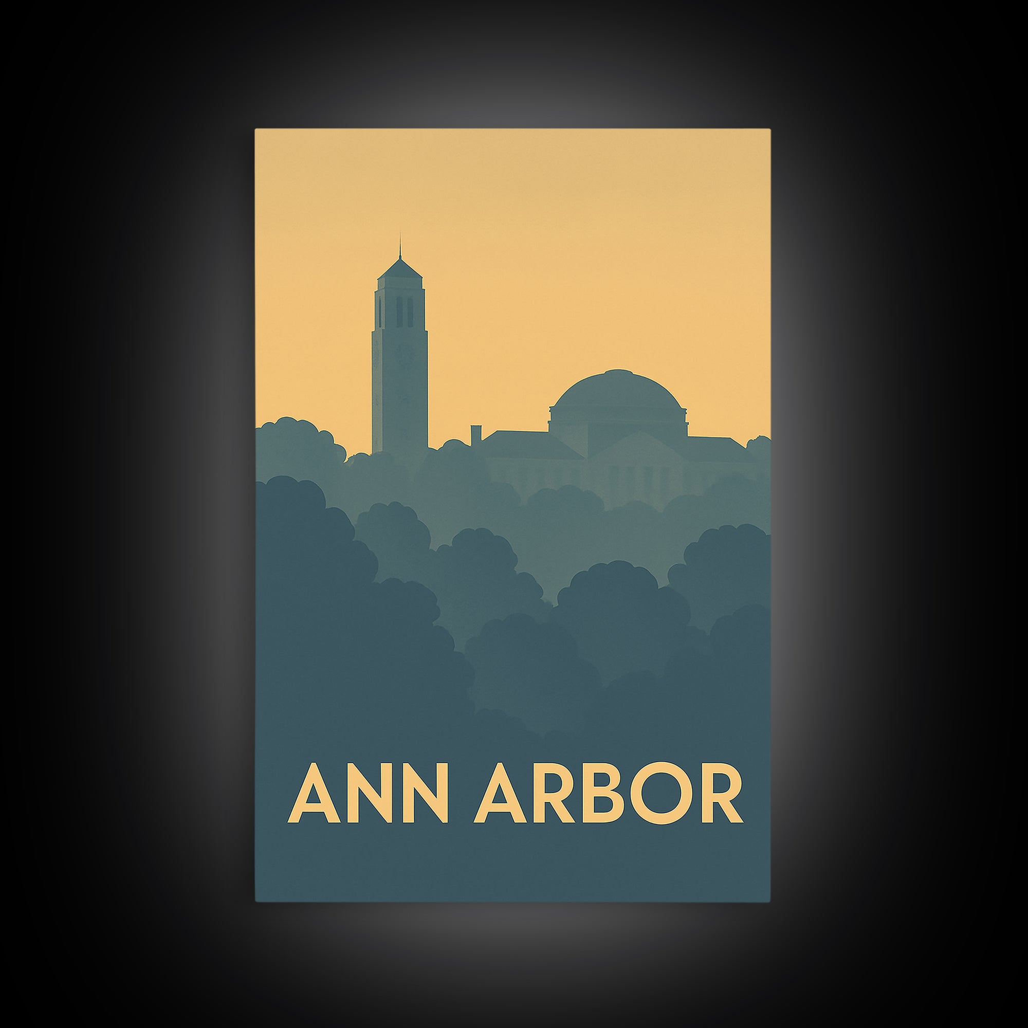 Ann Arbor Michigan Travel Poster, Canvas Print, Minimalist Retro Wall Art, Ann Arbor Travel Art, Travel Art Print, Living Room Wall Art