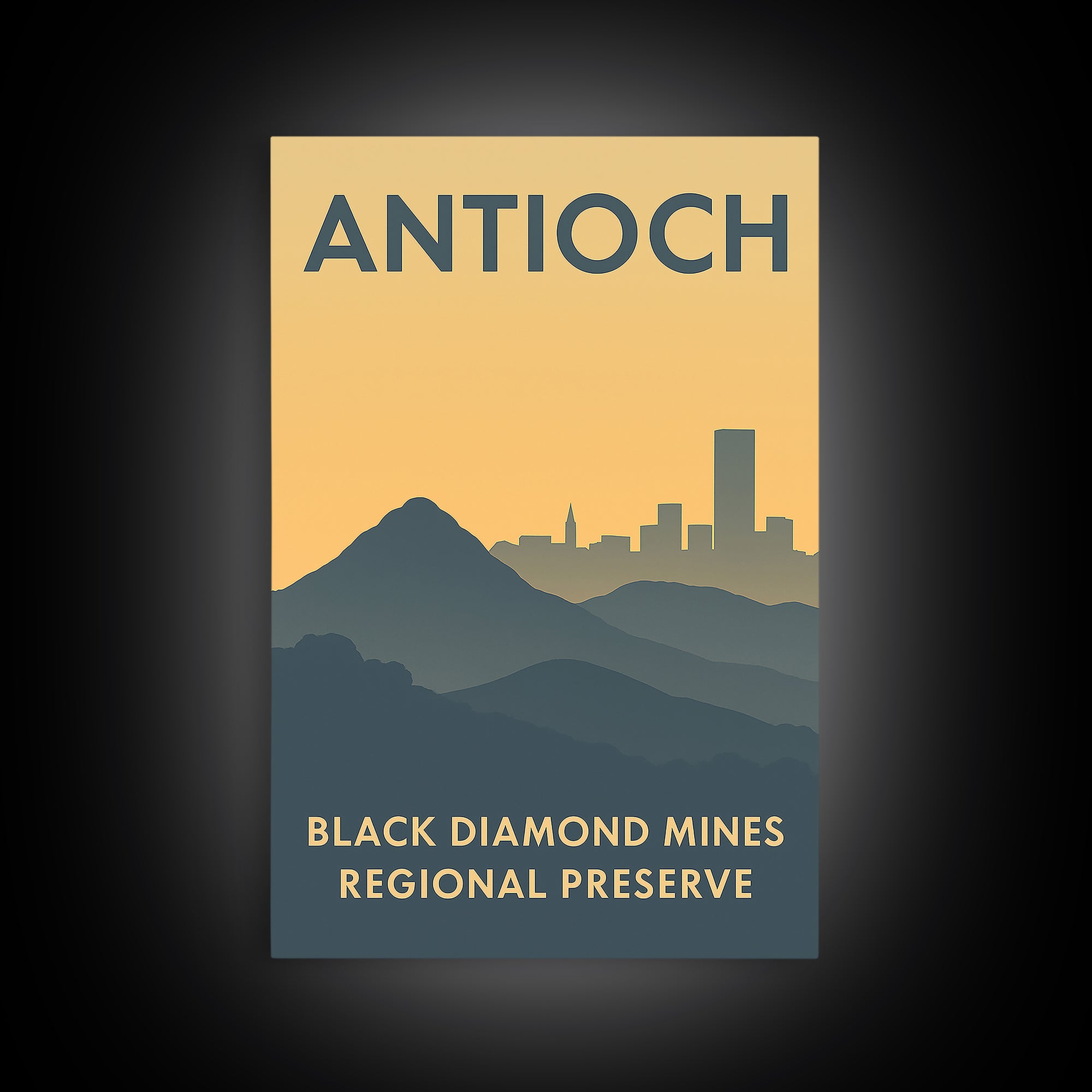 Antioch Travel Poster, Framed Canvas Print, Sunset Skyline Wall Art, Antioch City Art, Living Room Wall Art, Watercolor Skyline