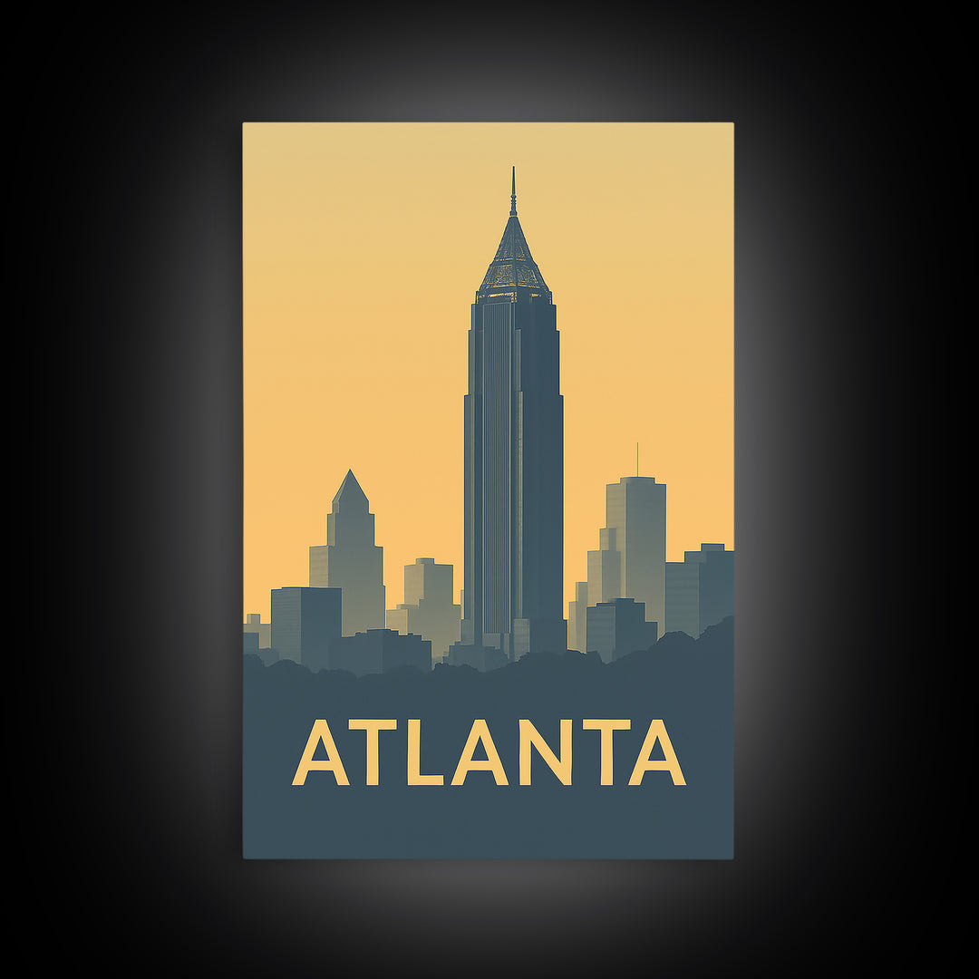 Atlanta Georgia Travel Poster, Framed Canvas Print, Vintage City Poster Art, Atlanta Art Print, Mid Century Wall Art, Vintage Travel Art