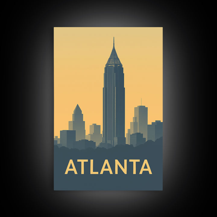 Atlanta Georgia Travel Poster, Framed Canvas Print, Vintage City Poster Art, Atlanta Art Print, Mid Century Wall Art, Vintage Travel Art