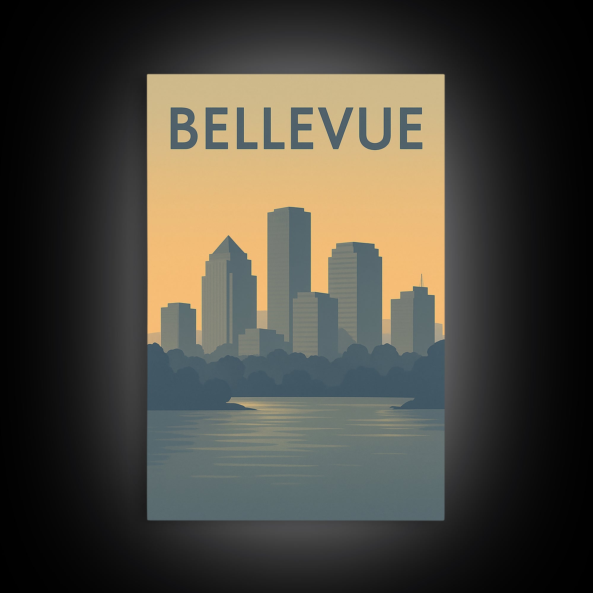 Bellevue Travel Poster, Canvas Print, Mid Century Travel Art, Bellevue Art Print, Travel Art Print, City Illustration, Living Room Wall Art