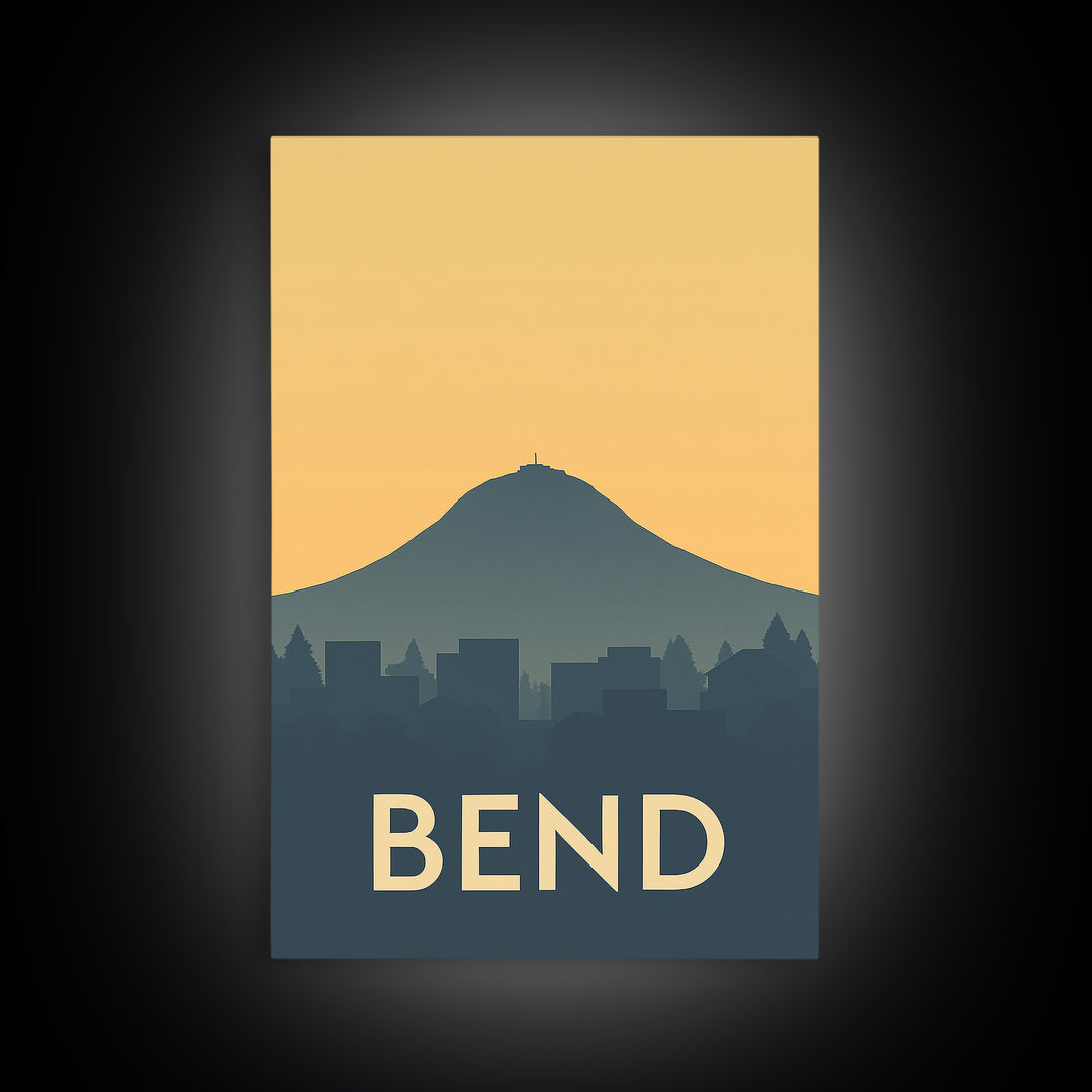 Bend Travel Poster, Framed Canvas Print, Vintage City Poster Art, Bend City Art, Retro Travel Print, City Art Print, Vintage City Art