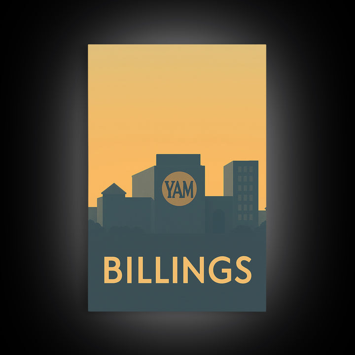 Billings Travel Poster, Framed Canvas Print, Mid Century Travel Art, Billings Wall Art, Travel Art Print, City Illustration, Travel Gift