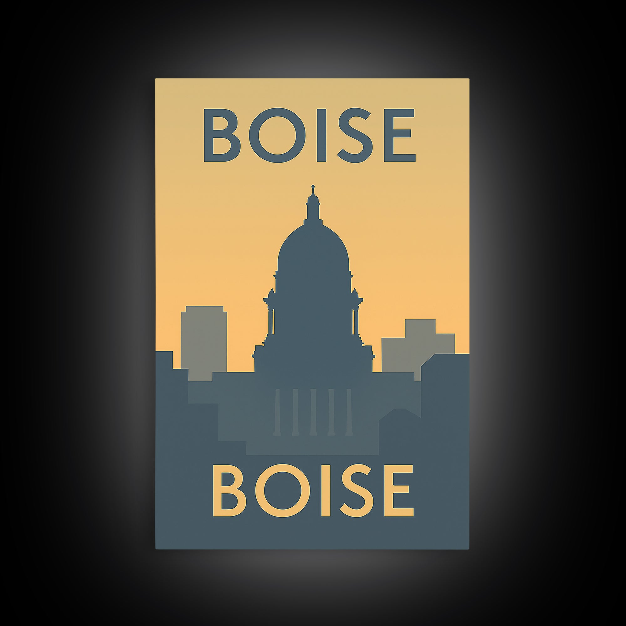 Boise Travel Poster, Framed Canvas Print, Minimalist Retro Wall Art, Boise City Art, City Travel Prints, City Illustration, Retro Poster