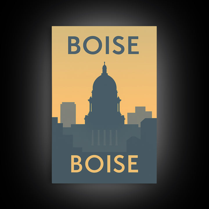 Boise Travel Poster, Framed Canvas Print, Minimalist Retro Wall Art, Boise City Art, City Travel Prints, City Illustration, Retro Poster