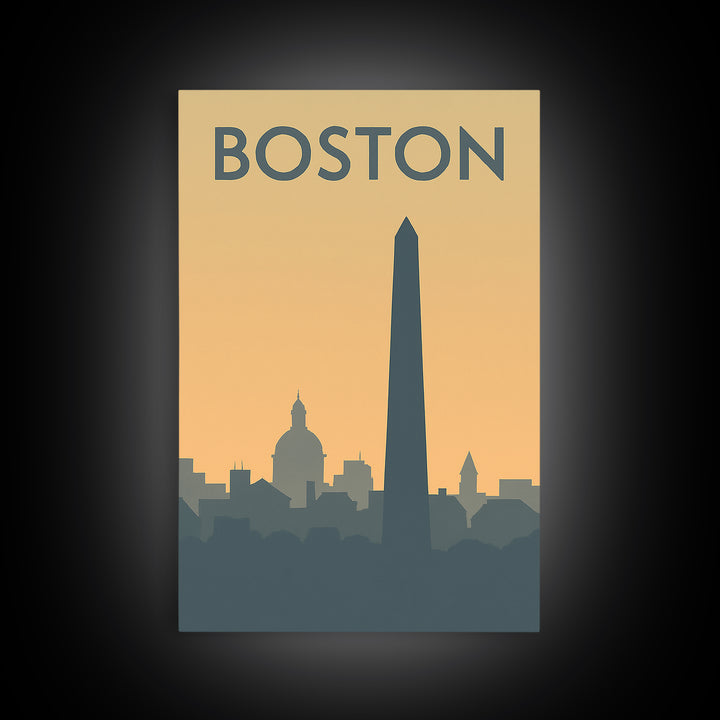 Boston Travel Poster, Framed Canvas Print, Minimalist Retro Wall Art, Boston Wall Art, Wanderlust Decor, Modern Wall Decor, Landscape Art