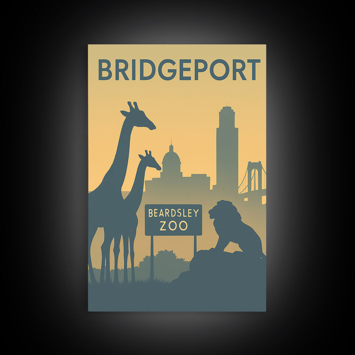 Bridgeport Travel Poster, Framed Canvas Print, Minimalist Retro Wall Art, Bridgeport Art Print, Modern Wall Decor, Travel Poster Art