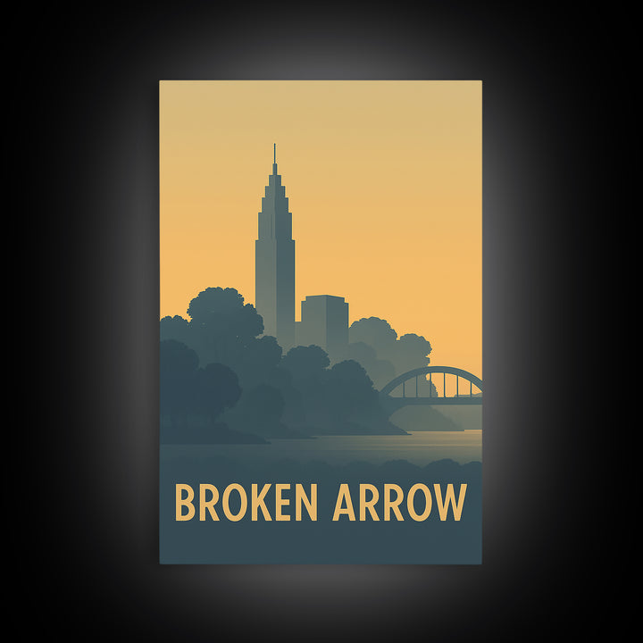 Broken Arrow Travel Poster, Canvas Print, Sunset Skyline Wall Art, Broken Arrow Poster Print, Eclectic Wall Decor, Retro Travel Print