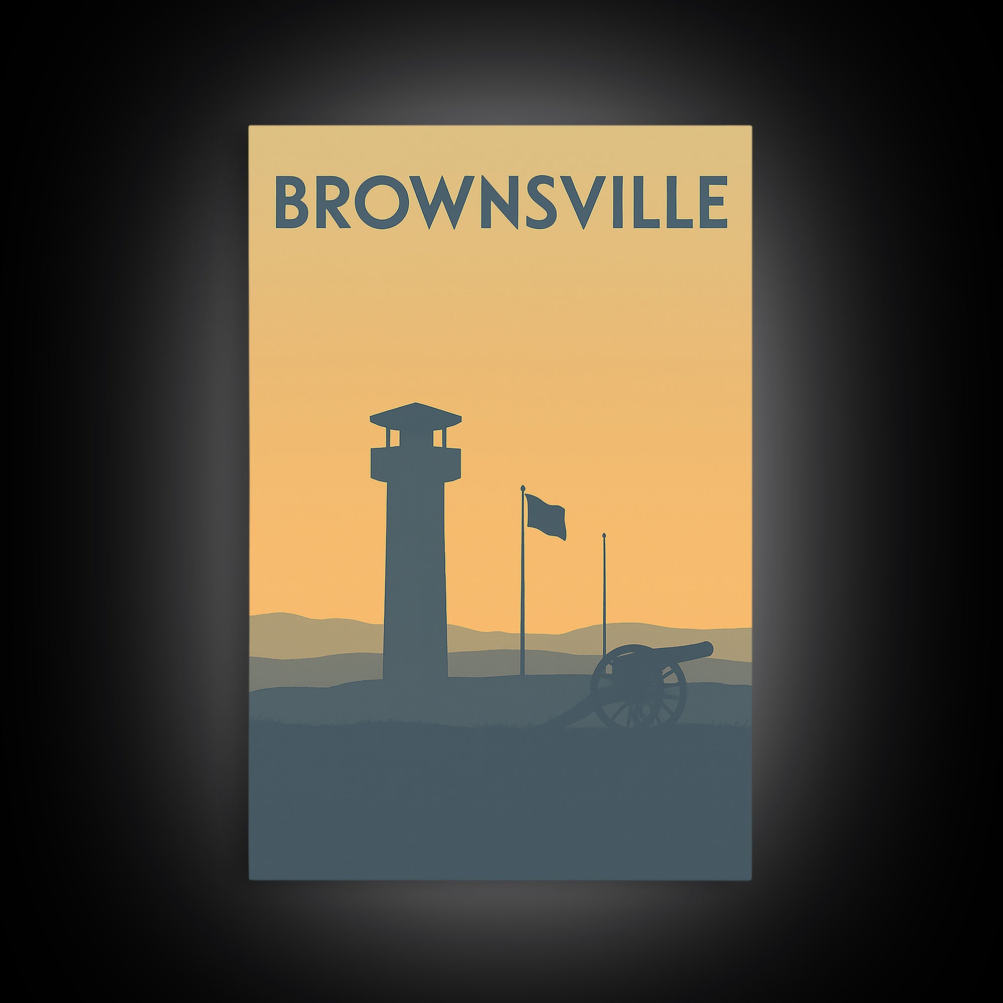 Brownsville Travel Poster, Framed Canvas Print, Minimalist Retro Wall Art, Brownsville Poster Print, Wanderlust Decor, Mid Century Wall Art