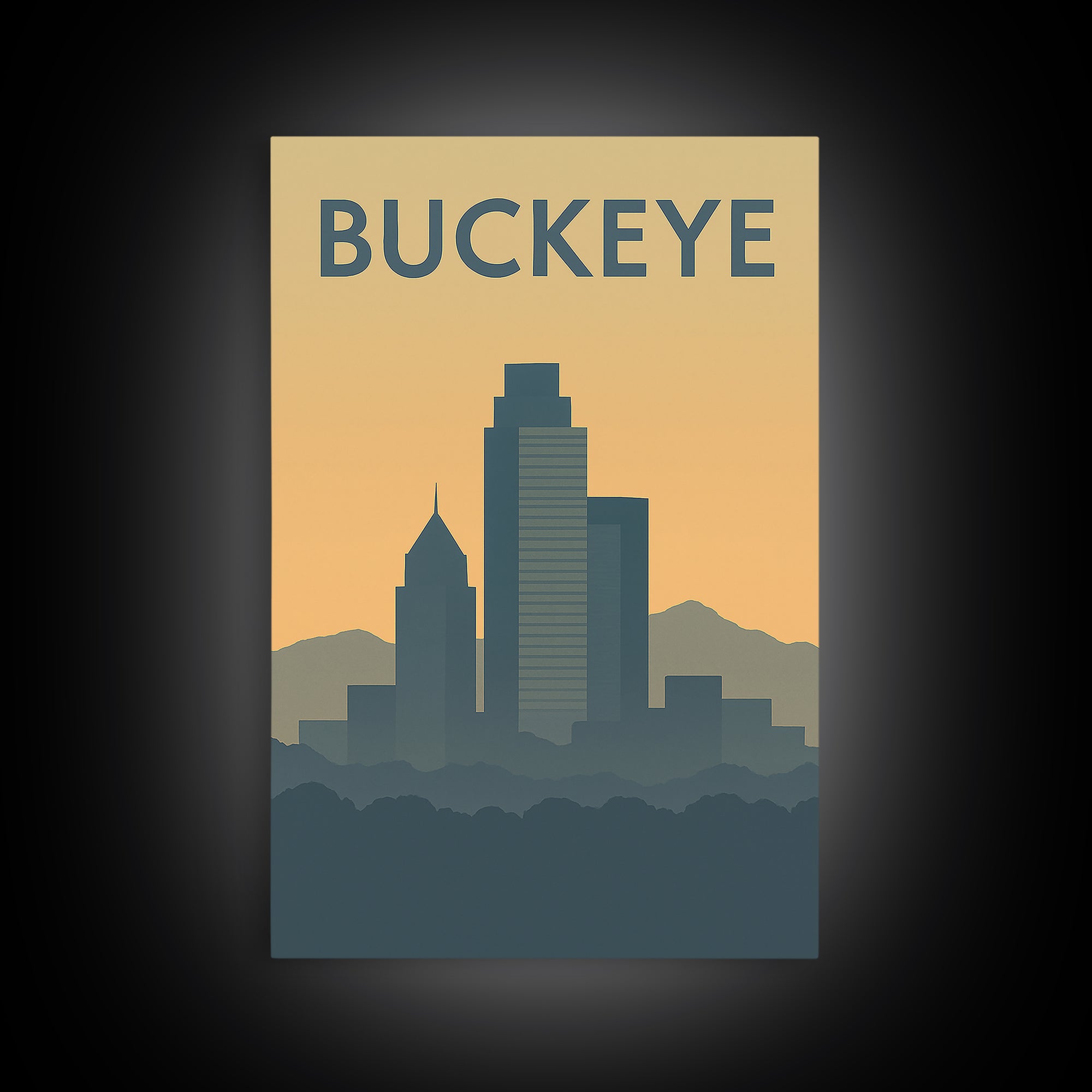 Buckeye Travel Poster, Framed Canvas Print, Sunset Skyline Wall Art, Buckeye City Art, Fine Art Print, Travel Poster Art, Travel Poster Set