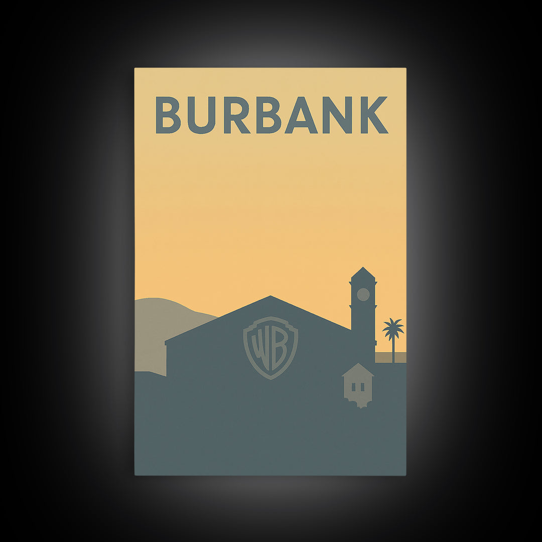 Burbank Travel Poster, Canvas Print, Minimalist Retro Wall Art, Burbank Wall Art, Living Room Wall Art, City Illustration, Travel Art Print