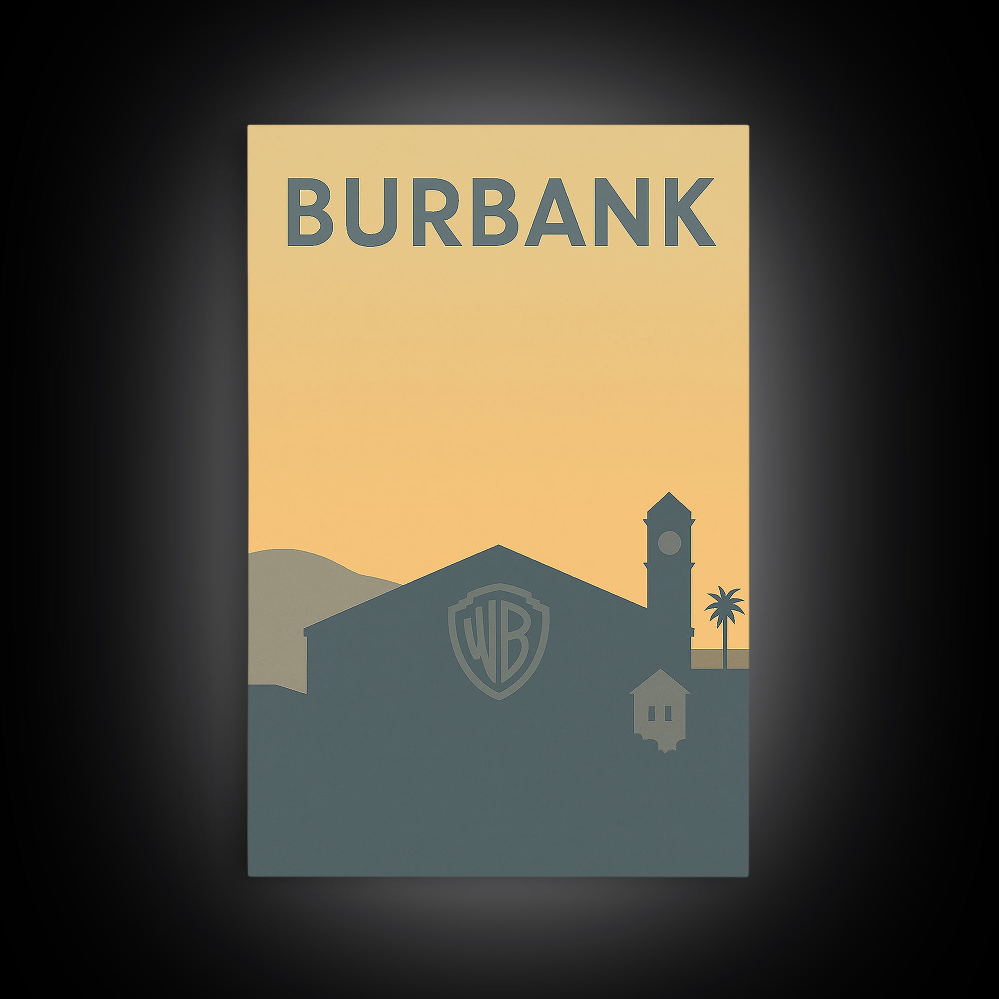 Burbank Travel Poster, Canvas Print, Minimalist Retro Wall Art, Burbank Wall Art, Living Room Wall Art, City Illustration, Travel Art Print