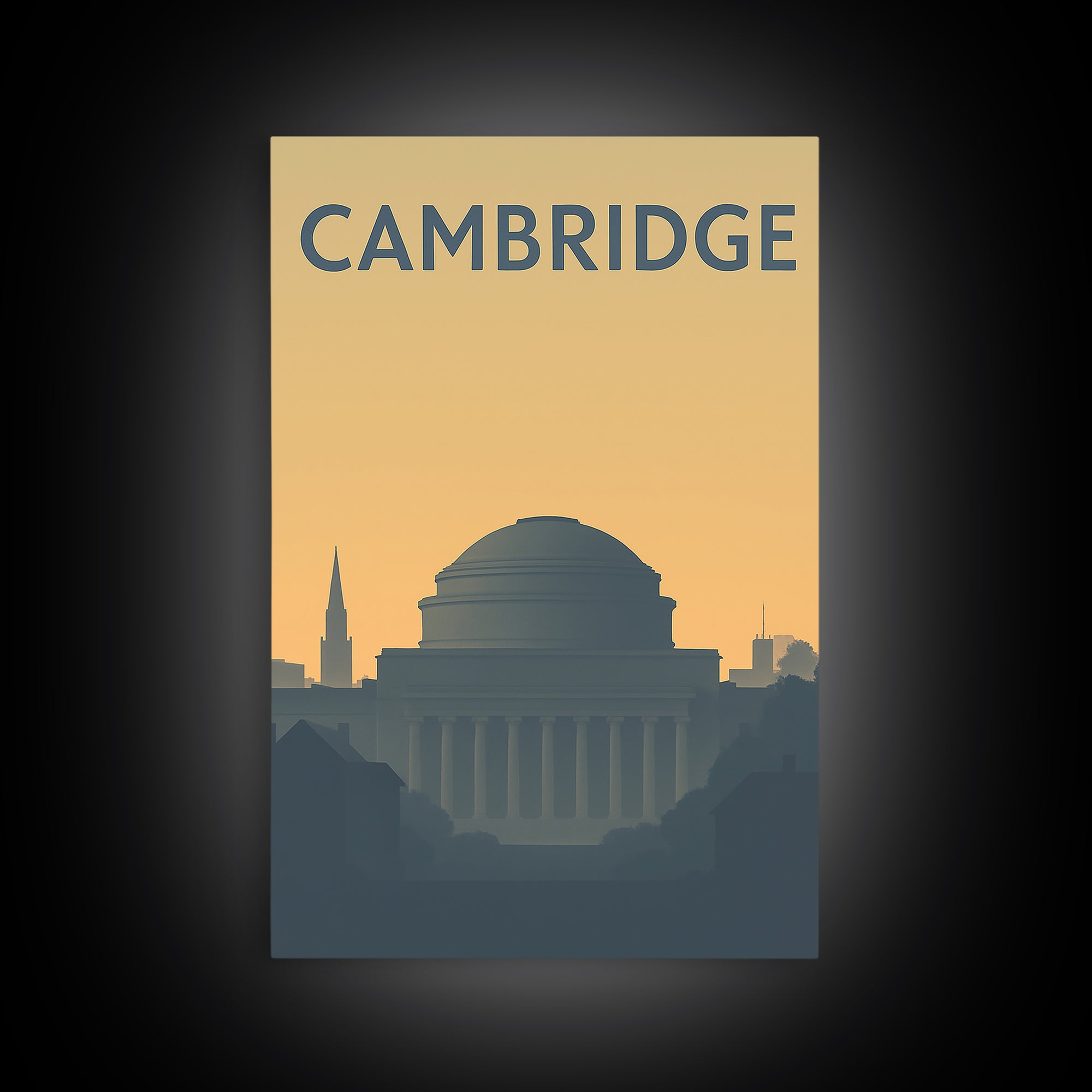 Cambridge Travel Poster, Framed Canvas Print, Minimalist Retro Wall Art, Cambridge Wall Art, Modern Wall Decor, Fine Art Print