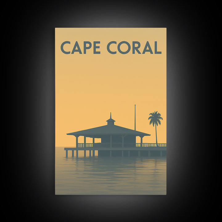 Cape Coral Florida Travel Poster, Framed Canvas Print, Minimalist Retro Wall Art, Cape Coral City Art, Travel Poster Art, Wanderlust Decor