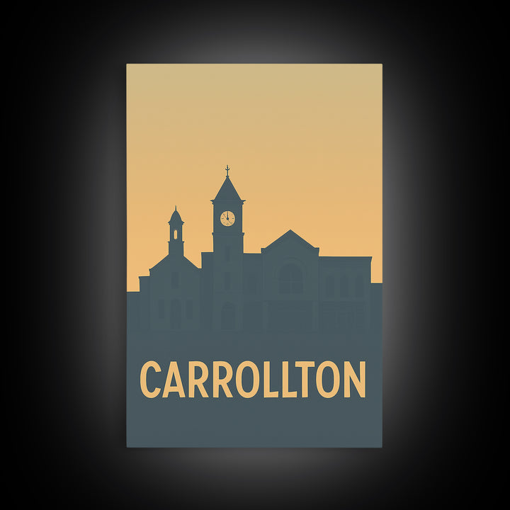 Carrollton Texas Travel Poster, Framed Canvas Print, Mid Century Travel Art, Carrollton Poster Print, City Travel Prints, Home Office Decor