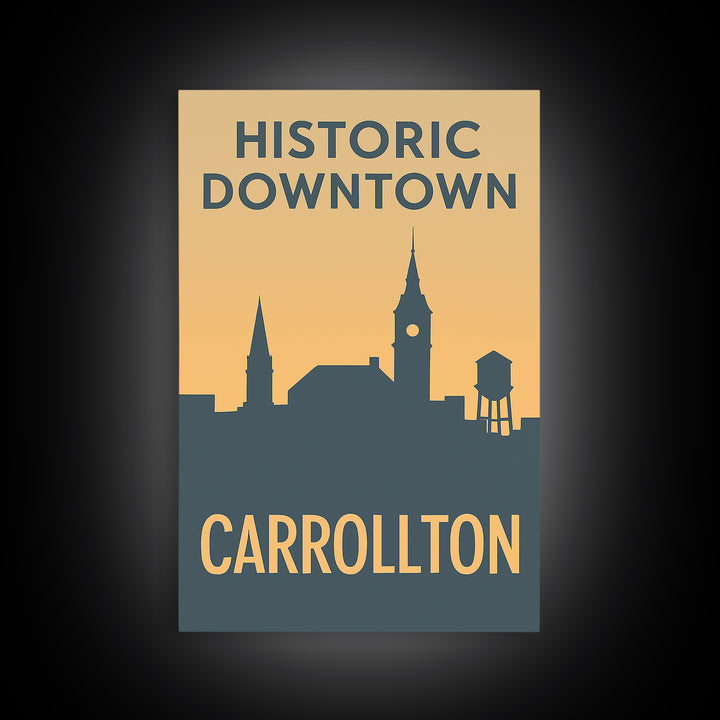 Carrollton Travel Poster, Canvas Print, Sunset Skyline Wall Art, Carrollton Travel Art, Home Office Decor, Travel Art Print, Travel Print