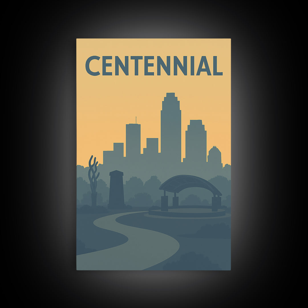 Centennial Colorado Travel Poster, Framed Canvas Print, Mid Century Travel Art, Centennial Travel Art, Mid Century Wall Art, Fine Art Print