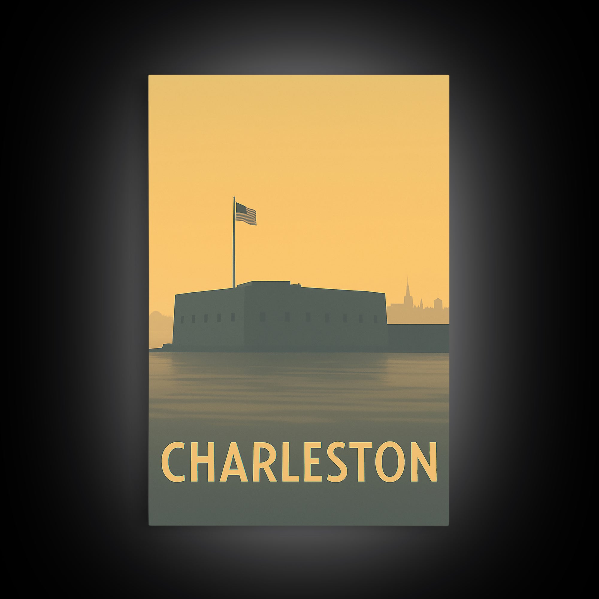 Charleston Travel Poster, Framed Canvas Print, Sunset Skyline Wall Art, Charleston City Art, Home Office Decor, Wanderlust Decor