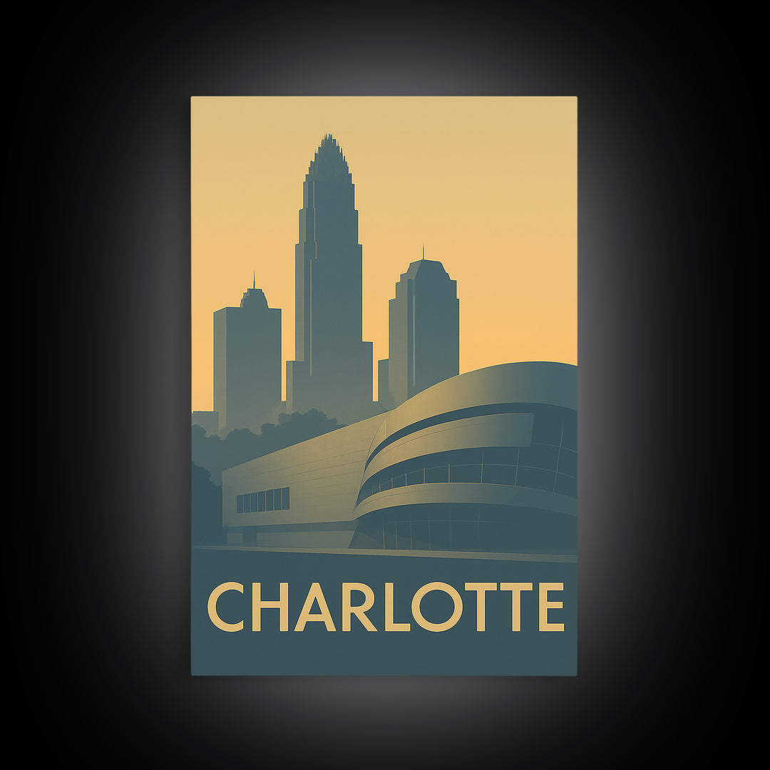Charlotte Travel Poster, Canvas Print, Minimalist Retro Wall Art, Charlotte Travel Art, Vintage City Art, Travel Poster Set, Wall Art
