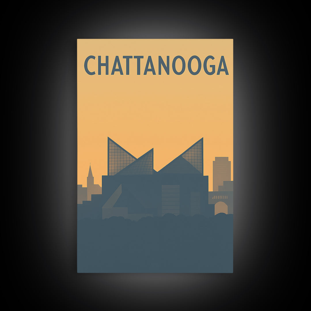 Chattanooga Travel Poster, Framed Canvas Print, Minimalist Retro Wall Art, Chattanooga Art Print, Home Office Decor, Travel Poster Set