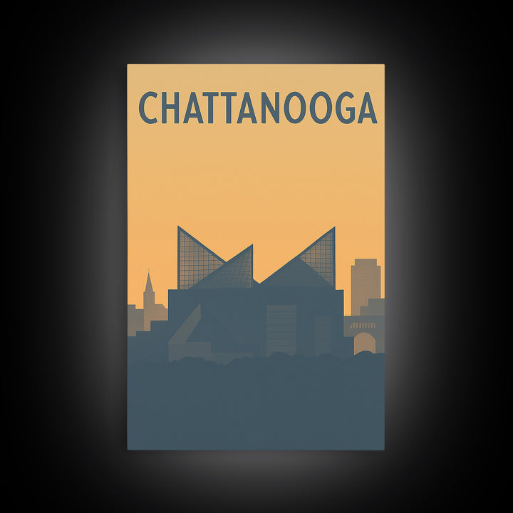 Chattanooga Travel Poster, Framed Canvas Print, Minimalist Retro Wall Art, Chattanooga Art Print, Home Office Decor, Travel Poster Set