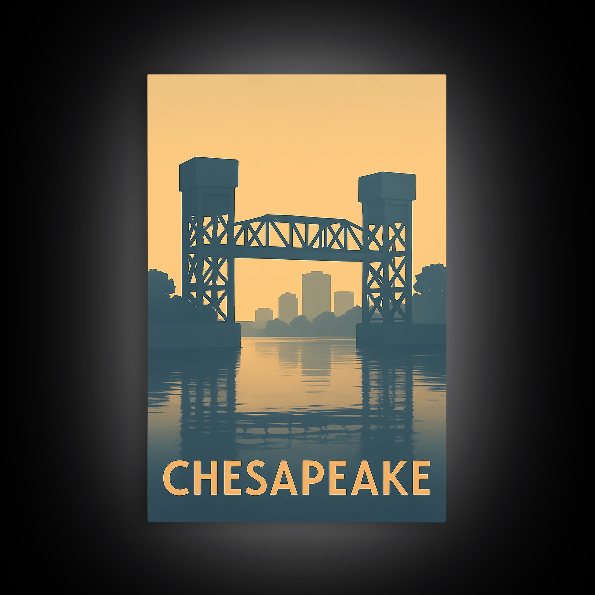 Chesapeake Travel Poster, Canvas Print, Sunset Skyline Wall Art, Chesapeake City Art, Retro Travel Print, Travel Wall Decor, Art Print