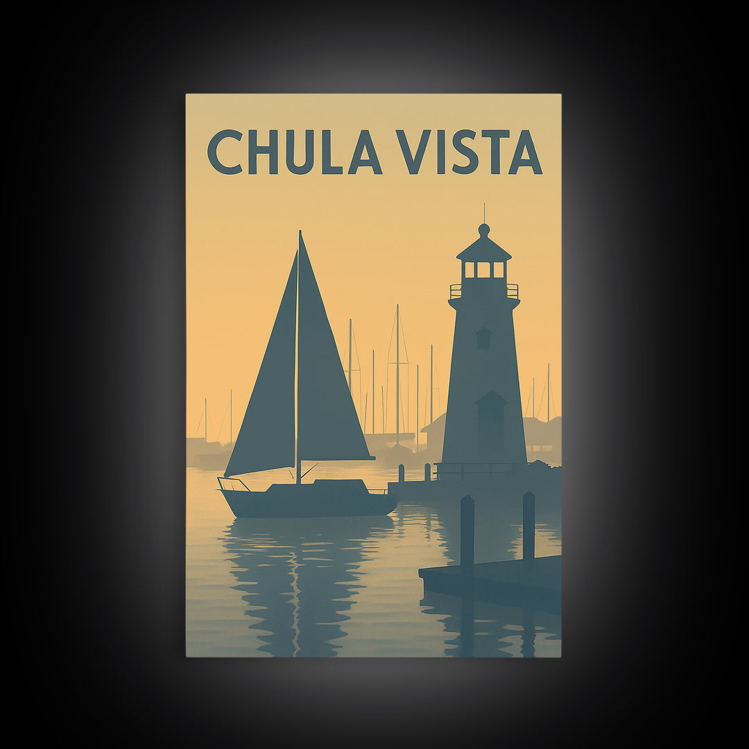 Chula Vista California Travel Poster, Framed Canvas Print, Mid Century Travel Art, Chula Vista Wall Art, Wanderlust Decor, Modern Wall Decor