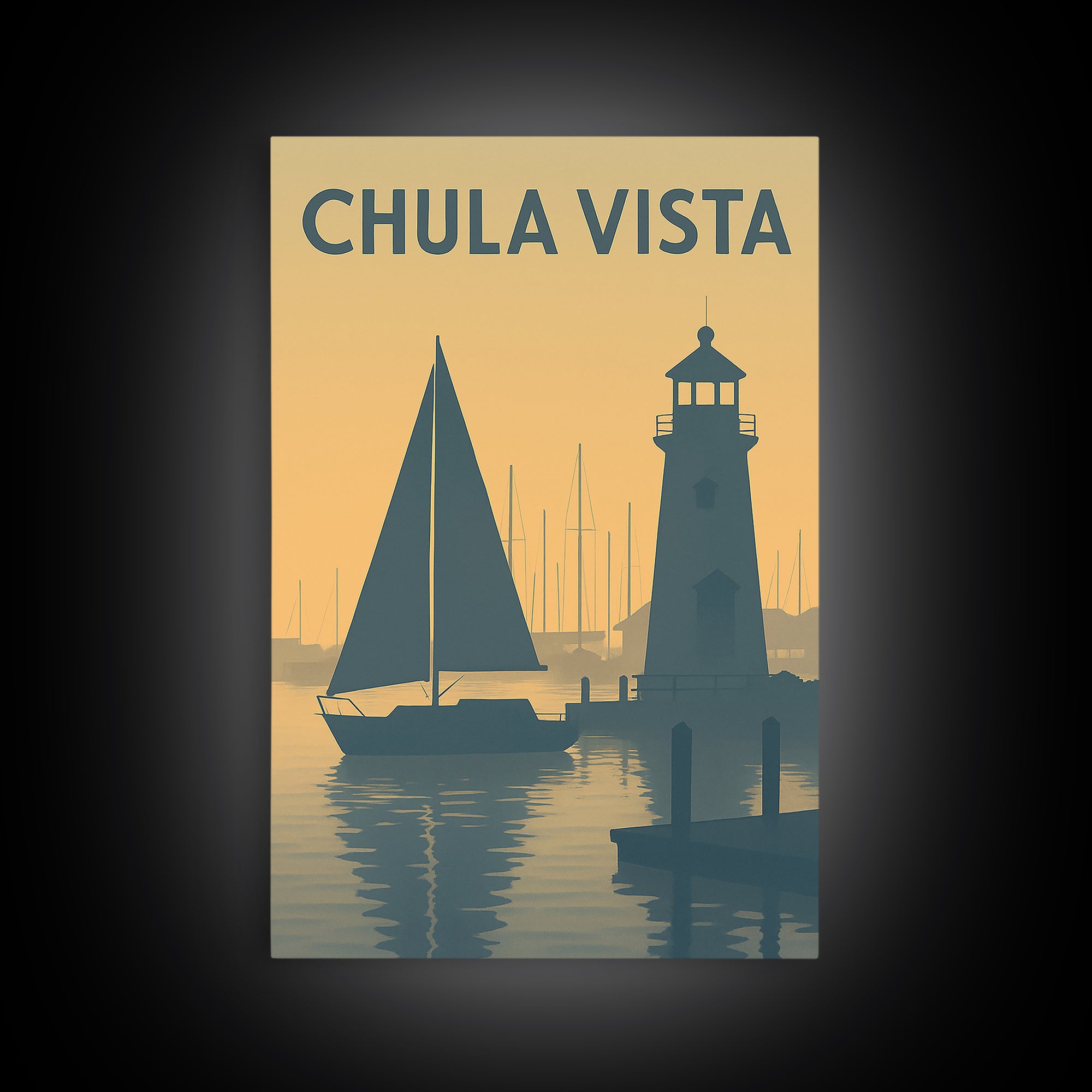 Chula Vista California Travel Poster, Framed Canvas Print, Mid Century Travel Art, Chula Vista Wall Art, Wanderlust Decor, Modern Wall Decor