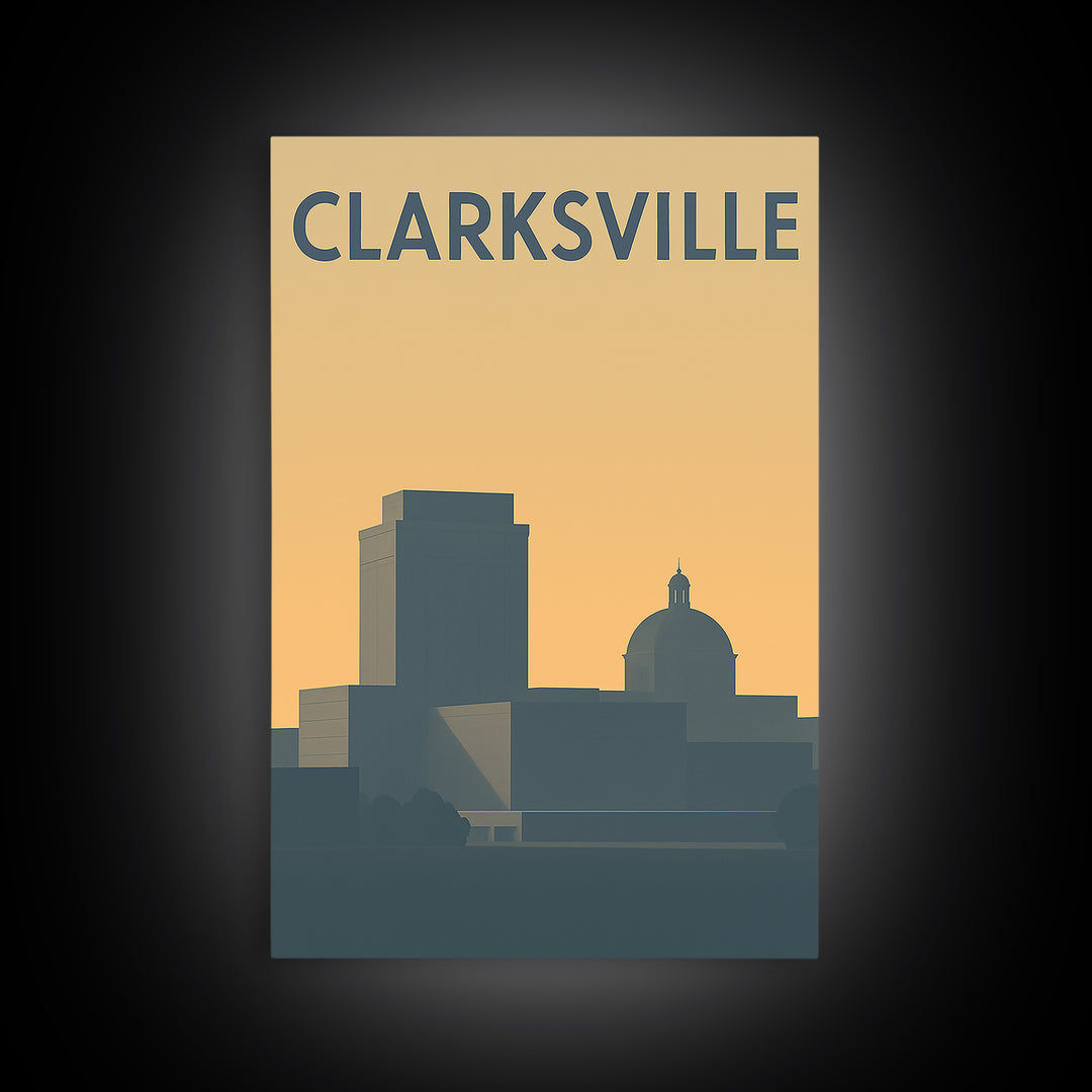 Clarksville Travel Poster, Framed Canvas Print, Mid Century Travel Art, Clarksville Art Print, Vintage City Art, Vintage City Poster