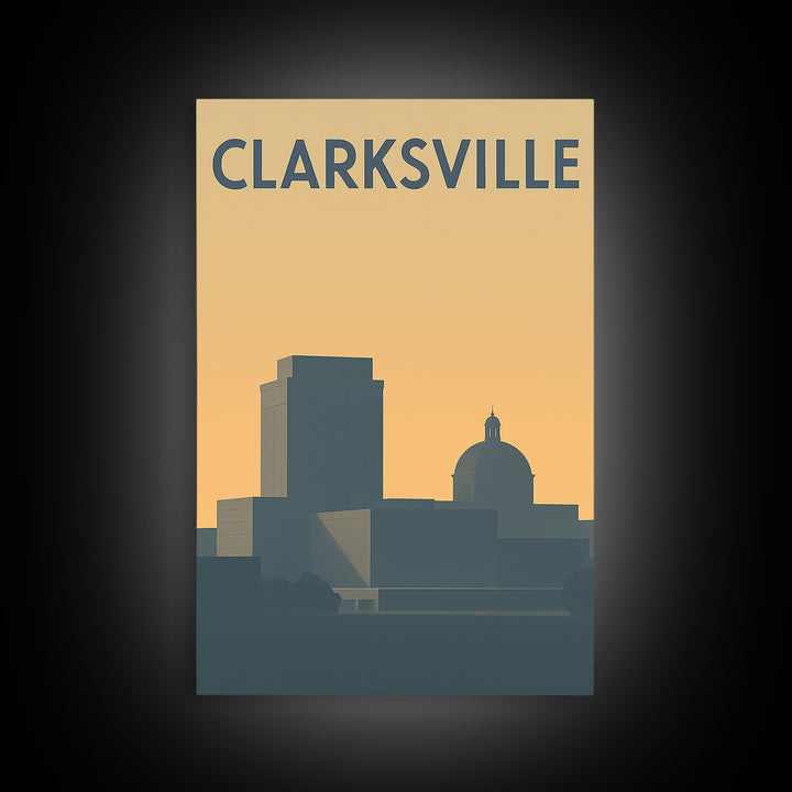 Clarksville Travel Poster, Framed Canvas Print, Mid Century Travel Art, Clarksville Art Print, Vintage City Art, Vintage City Poster