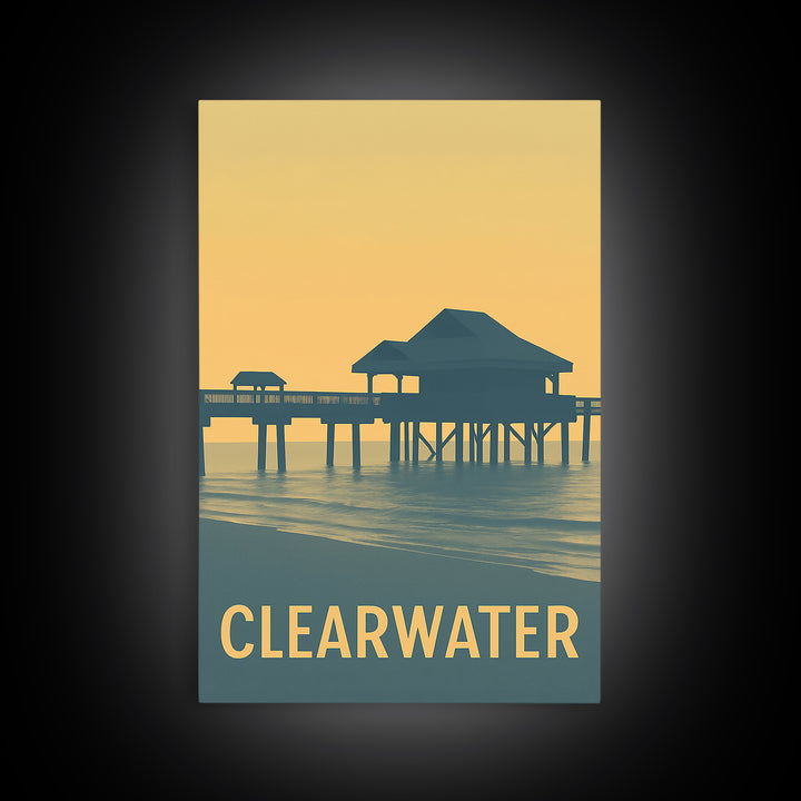 Clearwater Florida Travel Poster, Canvas Print, Sunset Skyline Wall Art, Clearwater Travel Art, Travel Poster Set, City Travel Prints