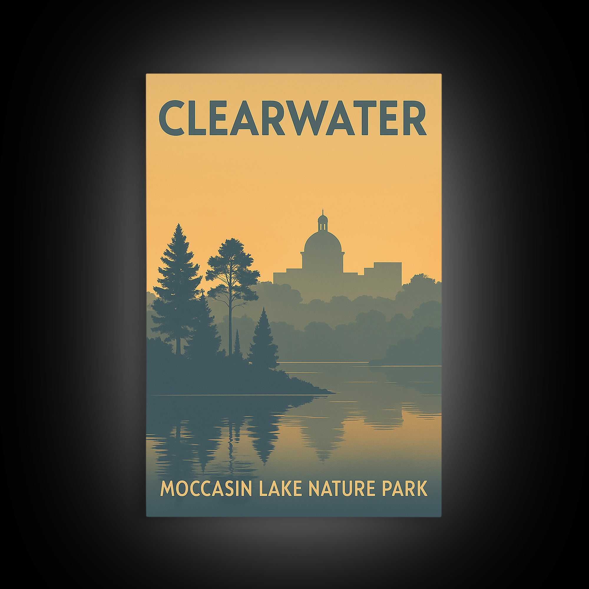 Clearwater Travel Poster, Framed Canvas Print, Sunset Skyline Wall Art, Clearwater City Art, Travel Poster Set, City Travel Prints